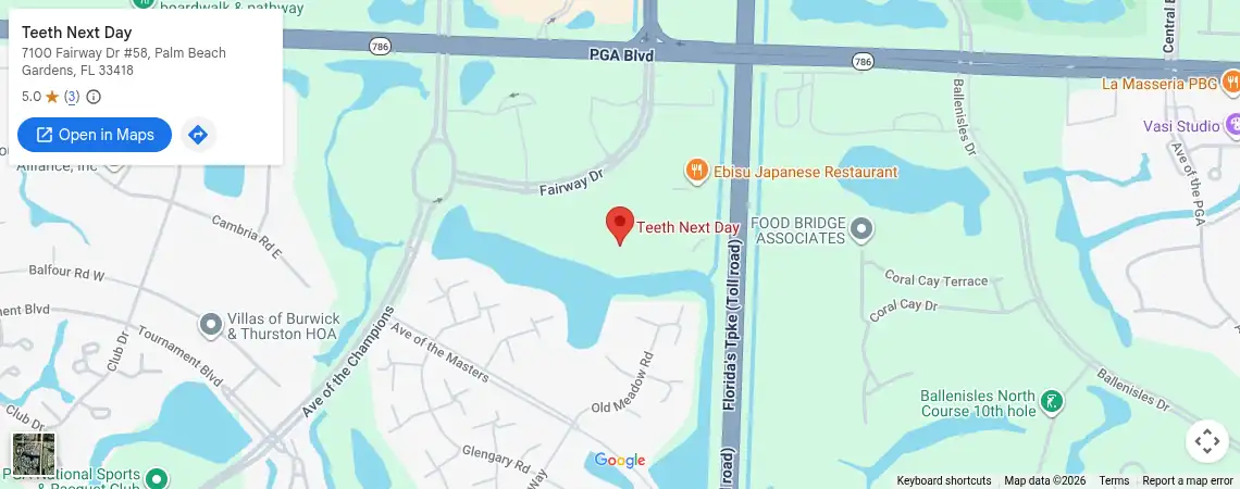 Map showing the Palm Beach Gardens office at 7100 Fairway Dr Suite 58, Palm Beach Gardens, FL 33418